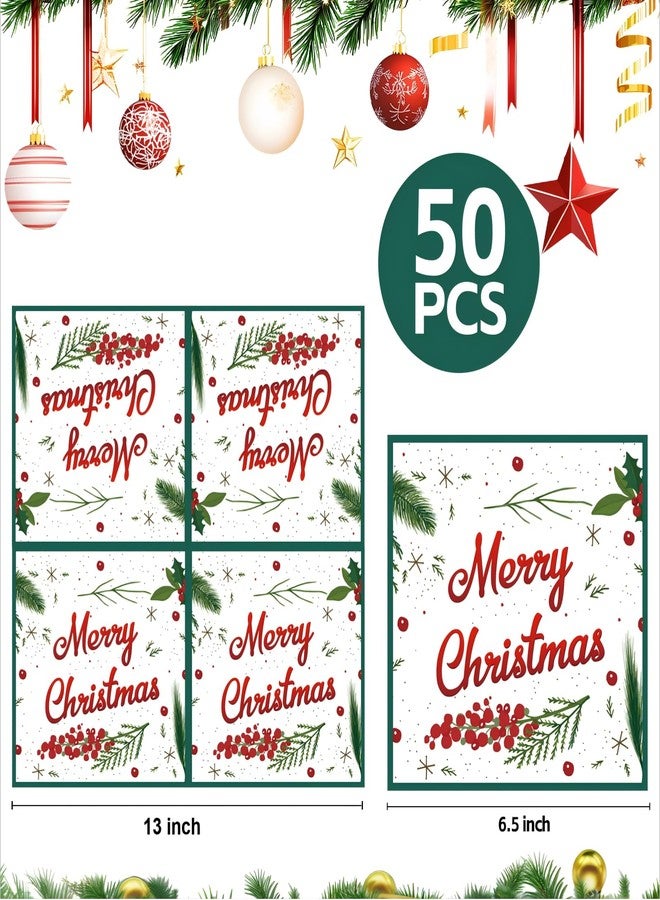 HiEnjoin 50 Pack Christmas Paper Napkins - Disposable Christmas Cocktail Napkins Holly Beverage Napkins for Holiday Party Decorations - Image 3